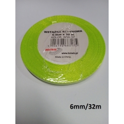 32metry / WSTĄŻKA SATYNOWA 6mm/32m KOLOR JASNO ZIELONY - LIMONKOWY JASKRAWY / WS6-57